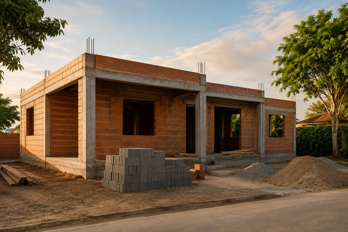 Ilustração editorial de casa em construção